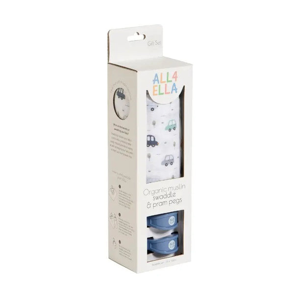 All4Ella - Organic Swaddle & 2 Pram Peg Gift Set