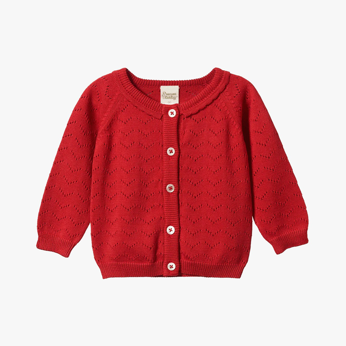 Nature Baby - Piper Cardigan / Raspberry Red Pointelle