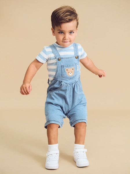 Huxbaby - Huxbear Knit Denim Short Overalls