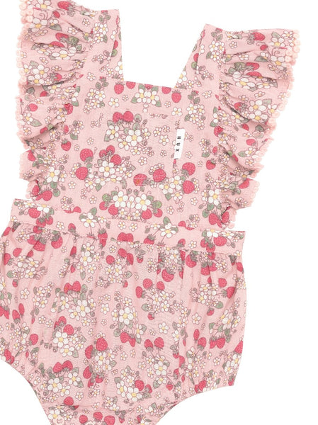 Huxbaby - Vintage Strawberry Frill Playsuit / Blush