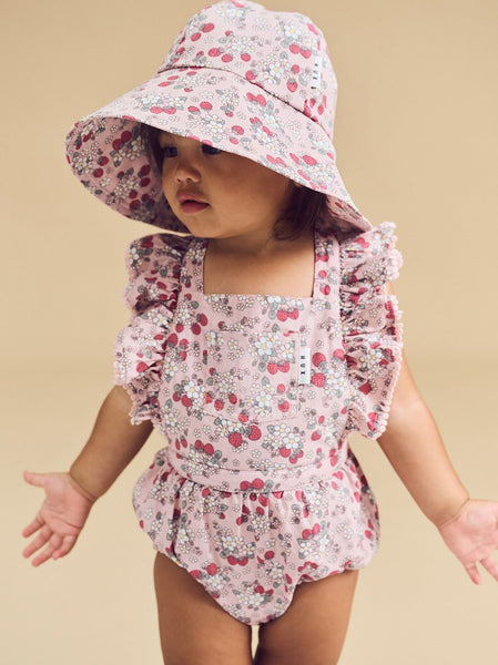 Huxbaby - Vintage Strawberry Frill Playsuit / Blush