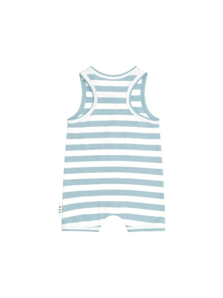 Huxbaby - Construction Dino Stripe Sleeveless Romper / Marine Blue + Almond Milk