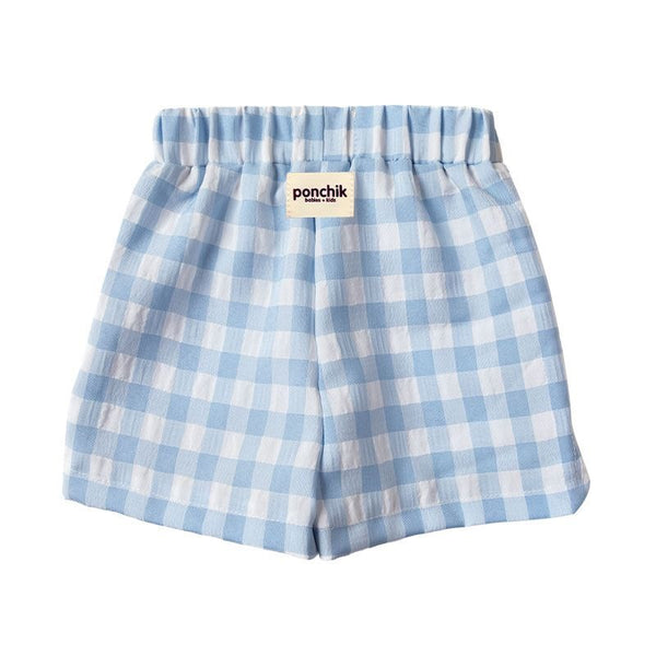 Ponchik Babies + Kids - Cotton Shorts with Elastic Waist / Baby Blue Gingham