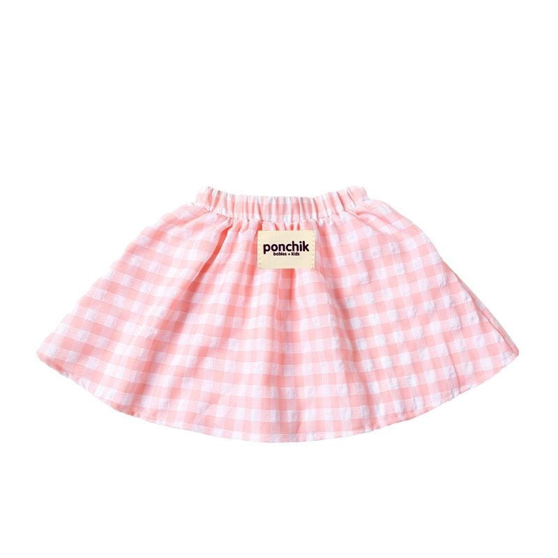 Ponchik Babies + Kids - Full Skirt with Wide Elastic Waist Band / Baby Pink Gingham