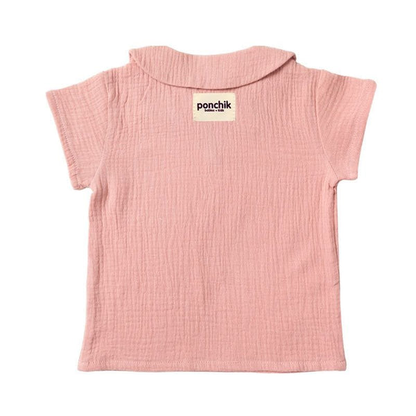 Ponchik Babies + Kids - Peter Pan Floral Embroidery Collar Top with Keyhole / Baby Pink Muslin