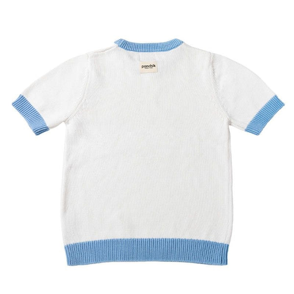 Ponchik Babies + Kids - Knit TShirt with Contrast Rib / White+Baby Blue Trim