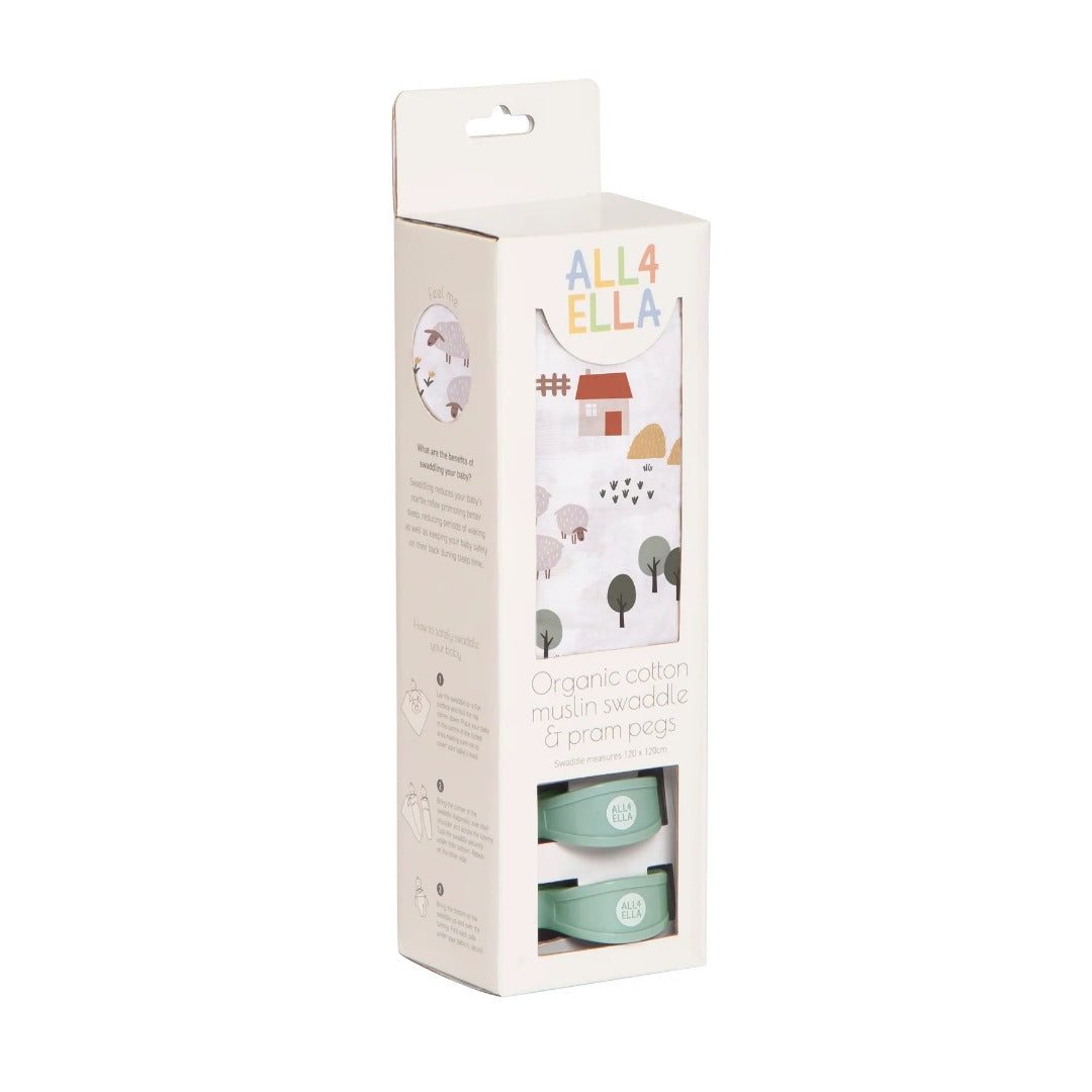 All4Ella - Organic Swaddle & 2 Pram Peg Gift Set