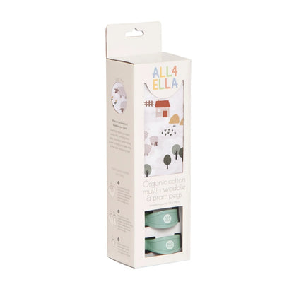 All4Ella - Organic Swaddle & 2 Pram Peg Gift Set