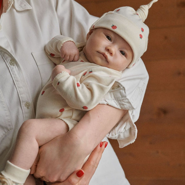 Nature Baby - Cotton Knotted Beanie / Raspberry Print