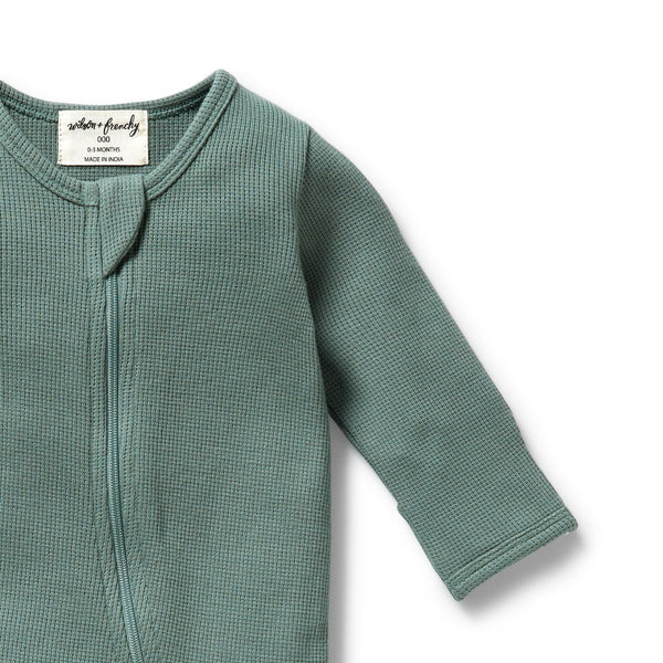 Wilson + Frenchy - Organic Waffle Zipsuit / Pine Green