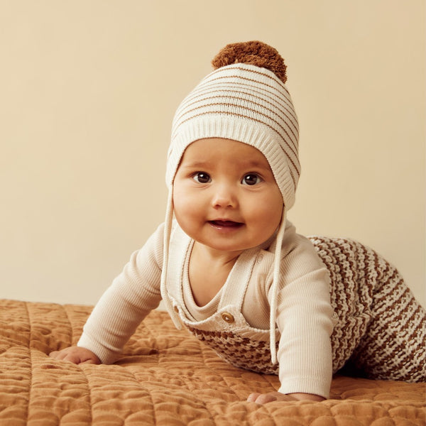 Wilson + Frenchy - Organic Knitted Stripe Bonnet / Cinnamon Stripe