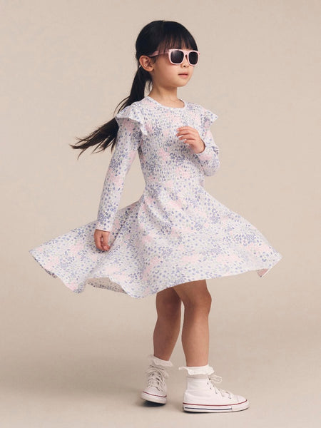 Huxbaby - Flower Garden Shirred Long Sleeve Dress