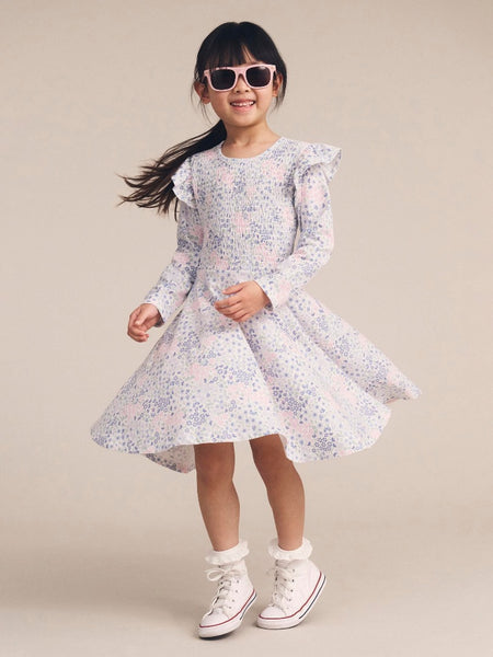 Huxbaby - Flower Garden Shirred Long Sleeve Dress