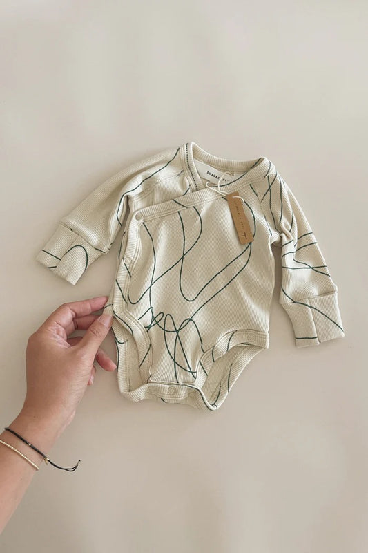 Susukoshi - Kimono Bodysuit Long Sleeve - Ripple / Pine
