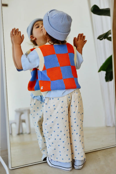 Sunday Siblings - Nonno Vest / Blue + Orange Check