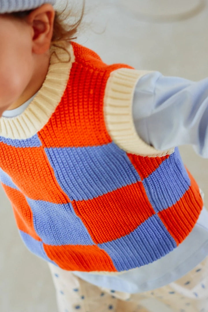 Sunday Siblings - Nonno Vest / Blue + Orange Check