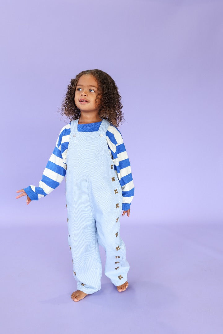 Grown Clothing - Organic Embroidery Posy Overalls / Ice Blue