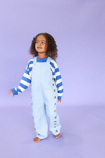 Grown Clothing - Organic Embroidery Posy Overalls / Ice Blue
