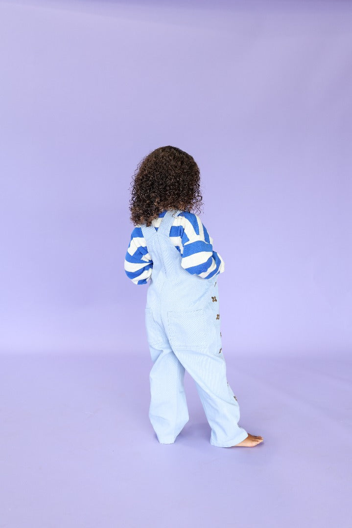 Grown Clothing - Organic Embroidery Posy Overalls / Ice Blue