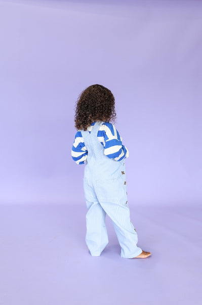 Grown Clothing - Organic Embroidery Posy Overalls / Ice Blue