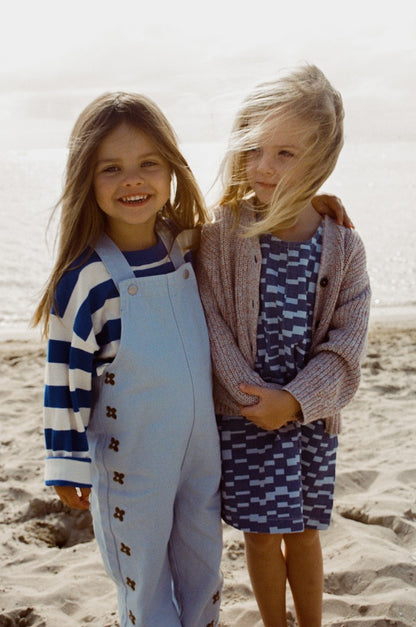Grown Clothing - Organic Embroidery Posy Overalls / Ice Blue