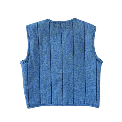 Grown Clothing - Quilted Reversible Vest / Denim & Paint