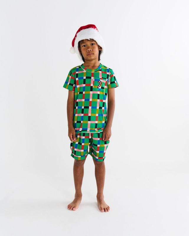 Kip & Co - Kids Organic Cotton Short Sleeve Tee & Short Pyjama Set / Jolly Tartan