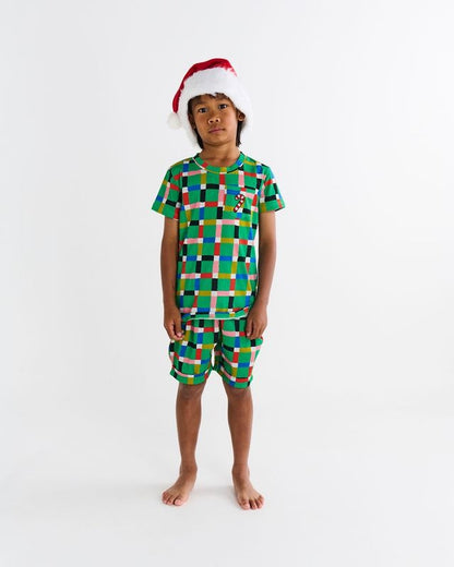 Kip & Co - Kids Organic Cotton Short Sleeve Tee & Short Pyjama Set / Jolly Tartan