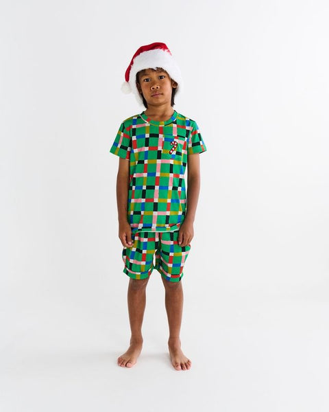Kip & Co - Kids Organic Cotton Short Sleeve Tee & Short Pyjama Set / Jolly Tartan