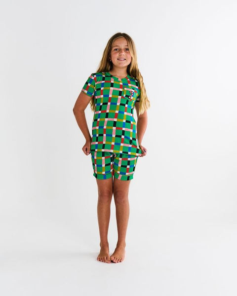 Kip & Co - Kids Organic Cotton Short Sleeve Tee & Short Pyjama Set / Jolly Tartan
