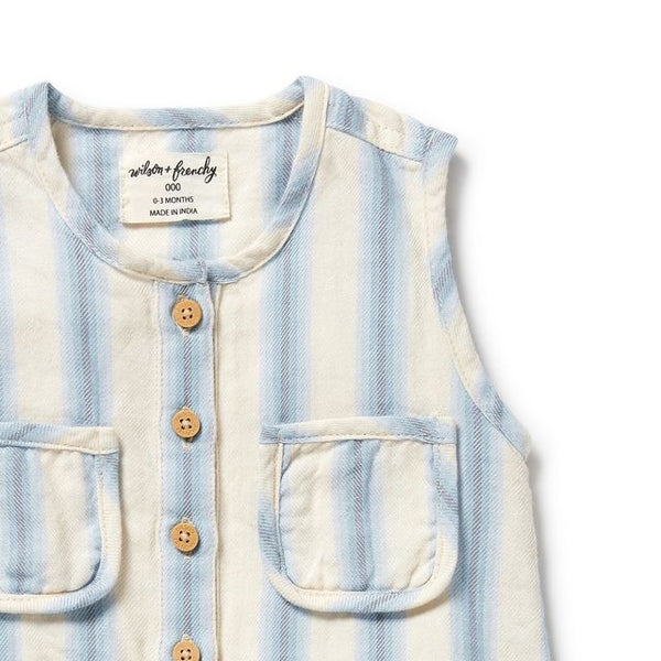 Wilson + Frenchy - Organic Growsuit / Deep Blue Stripe