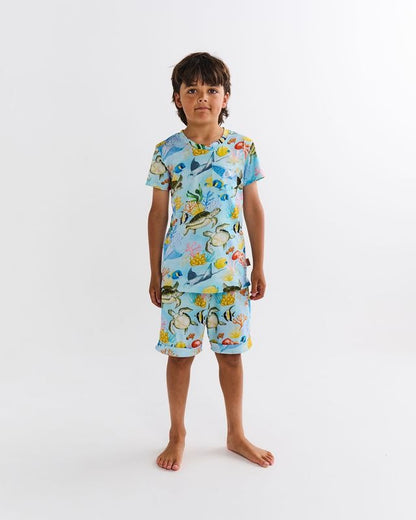 Kip & Co - Kids Organic Cotton Short Sleeve Tee & Short  Pyjama Set / Reef Life