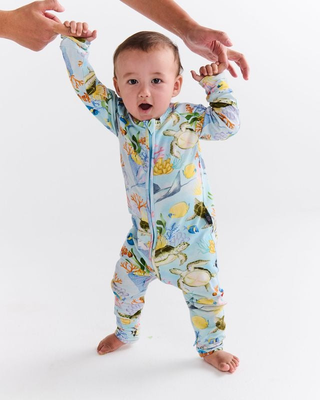 Kip & Co - Organic Long Sleeve Zip Romper / Reef Life