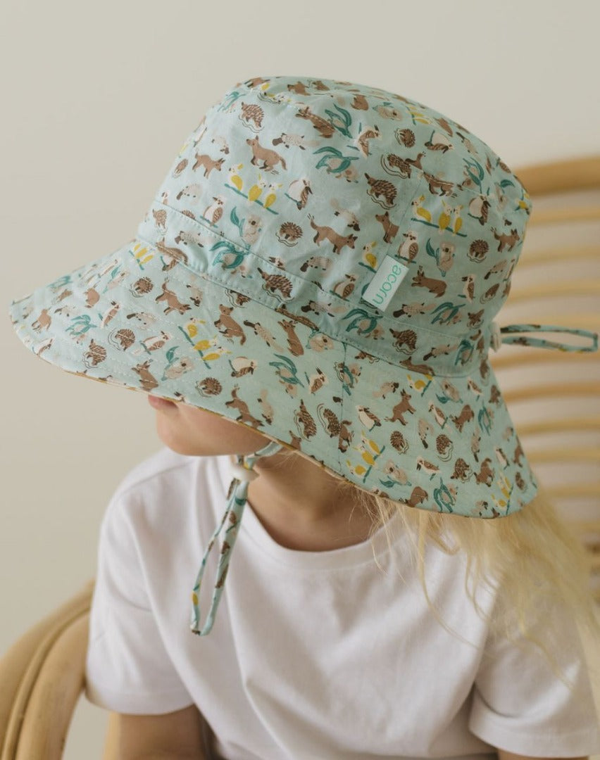 Acorn - Wide Brim Bucket Hat / Aussie Bush Friends