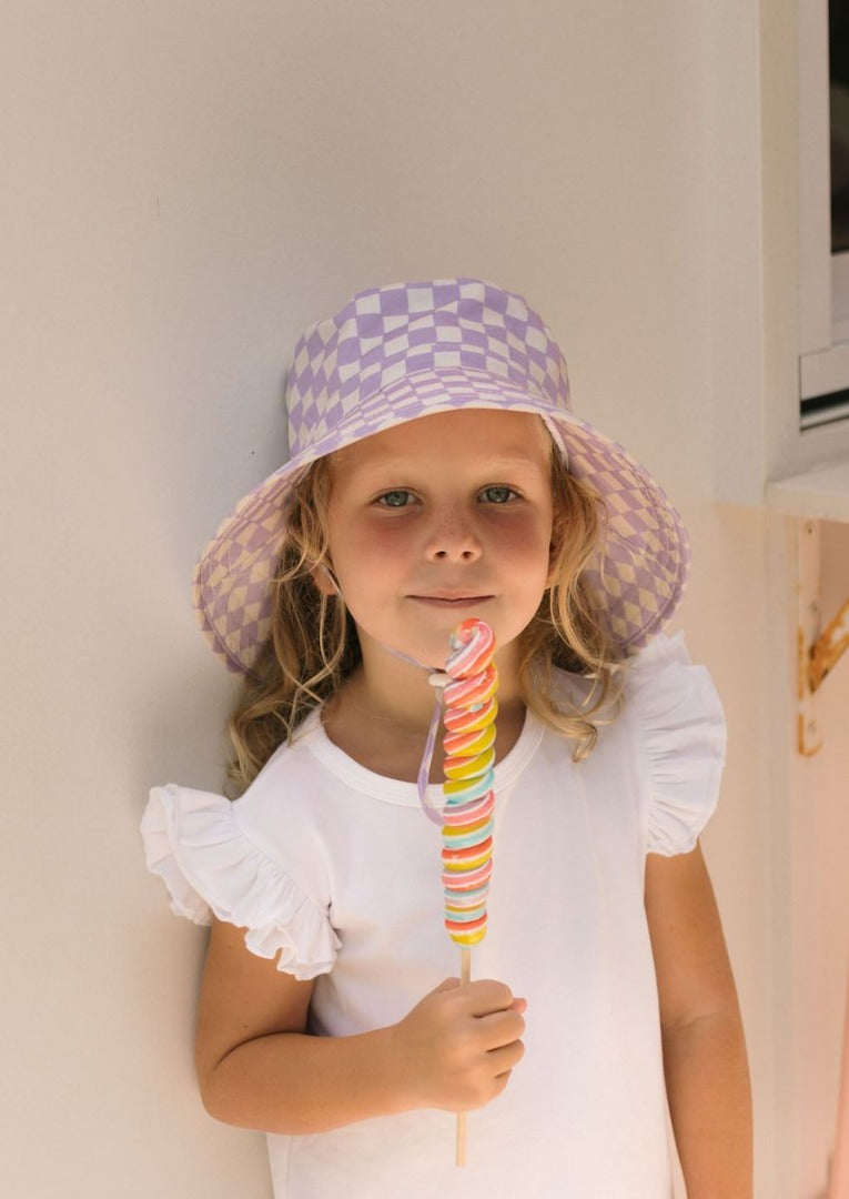 Acorn - Broad Brim Bucket Hat / Lavender Checks