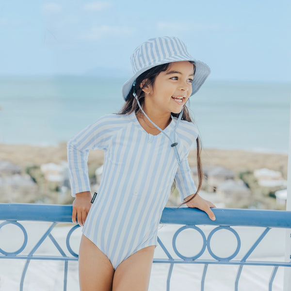 Cry Wolf - Long Sleeve Swimsuit / Sky Blue Stripe