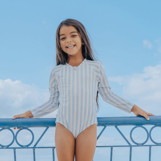 Cry Wolf - Long Sleeve Swimsuit / Sky Blue Stripe
