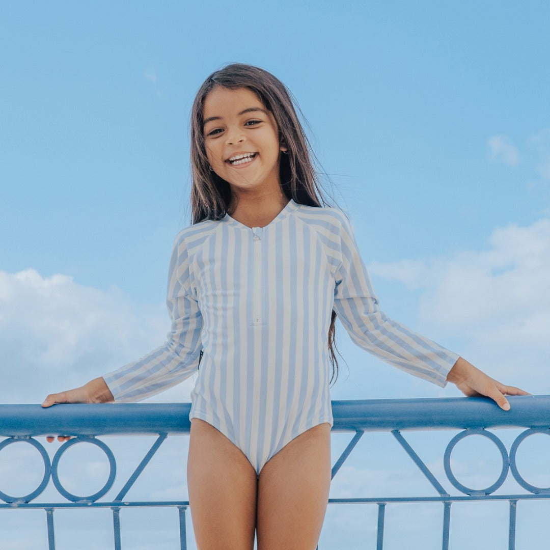 Cry Wolf - Long Sleeve Swimsuit / Sky Blue Stripe