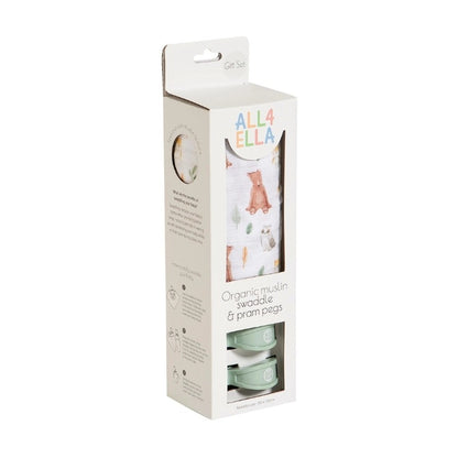 All4Ella - Organic Swaddle & 2 Pram Peg Gift Set