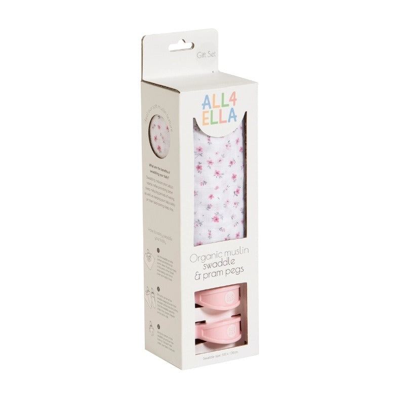 All4Ella - Organic Swaddle & 2 Pram Peg Gift Set