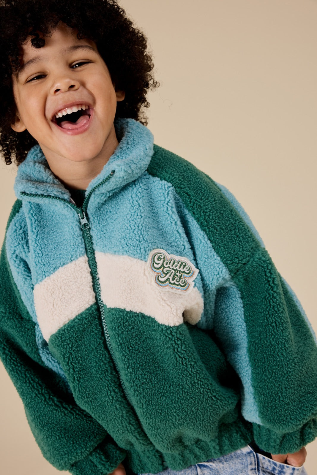Goldie & Ace - Frankie Sherpa Jacket / Teal-Cream-Dark Jade