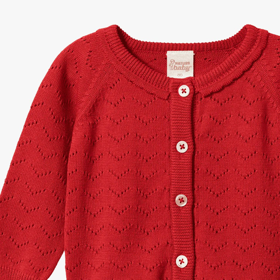 Nature Baby - Piper Cardigan / Raspberry Red Pointelle