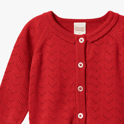 Nature Baby - Piper Cardigan / Raspberry Red Pointelle