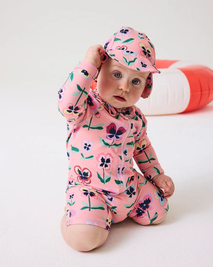 Kip & Co - Baby Long Sleeve Zip Bathers / Pretty Pansy