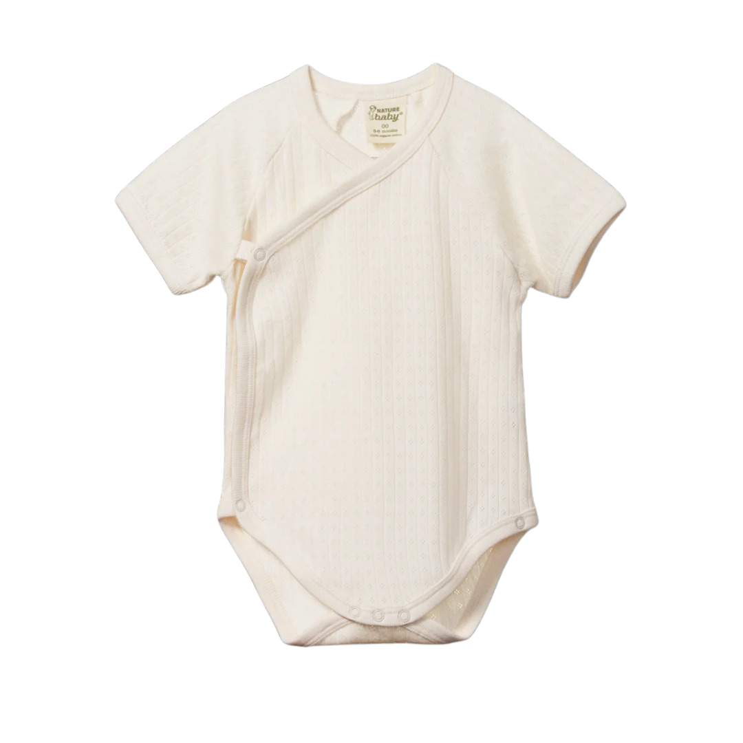 Nature Baby - Pointelle Short Sleeve Kimono Bodysuit / Natural Pointelle