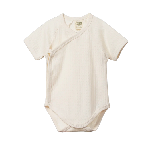 Nature Baby - Pointelle Short Sleeve Kimono Bodysuit / Natural Pointelle