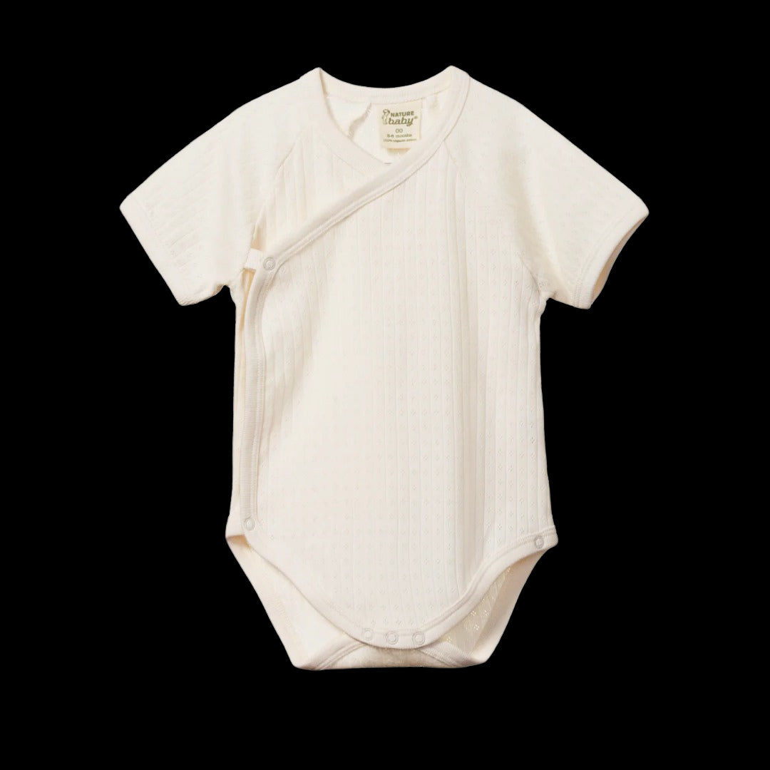 Nature Baby - Pointelle Short Sleeve Kimono Bodysuit / Natural Pointelle