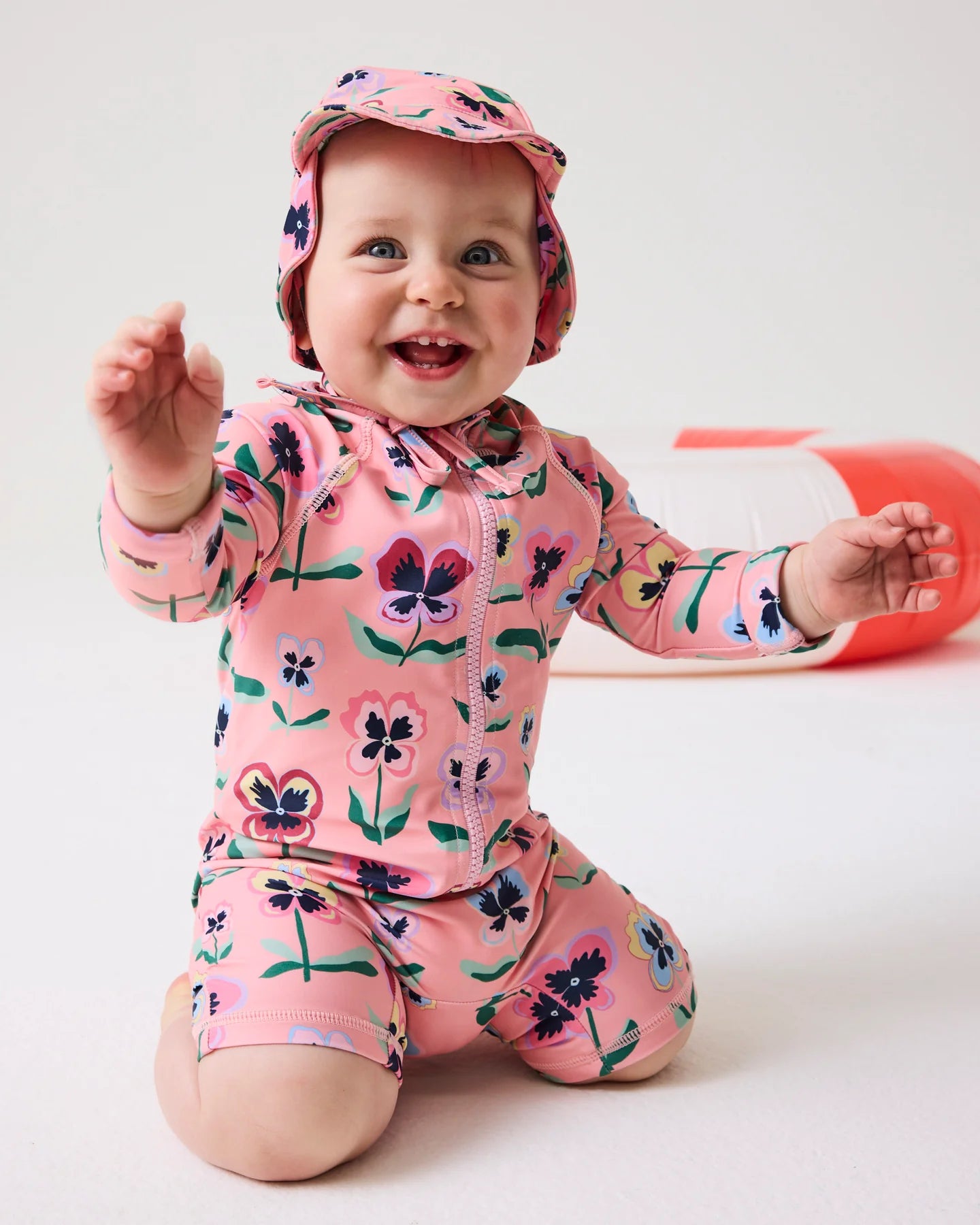 Kip & Co - Baby Long Sleeve Zip Bathers / Pretty Pansy