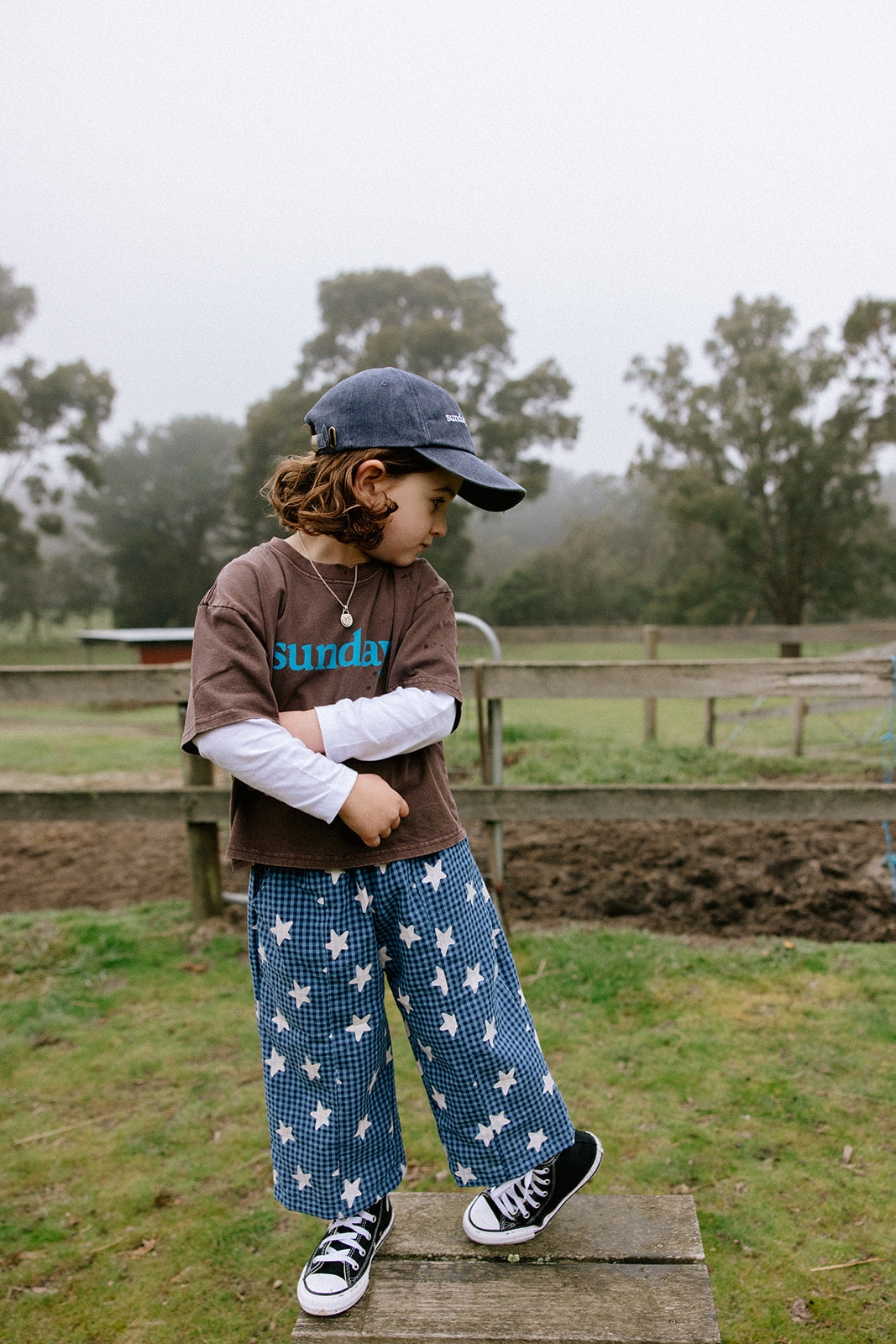 Sunday Siblings - Dusty Star Pants / Blue Gingham