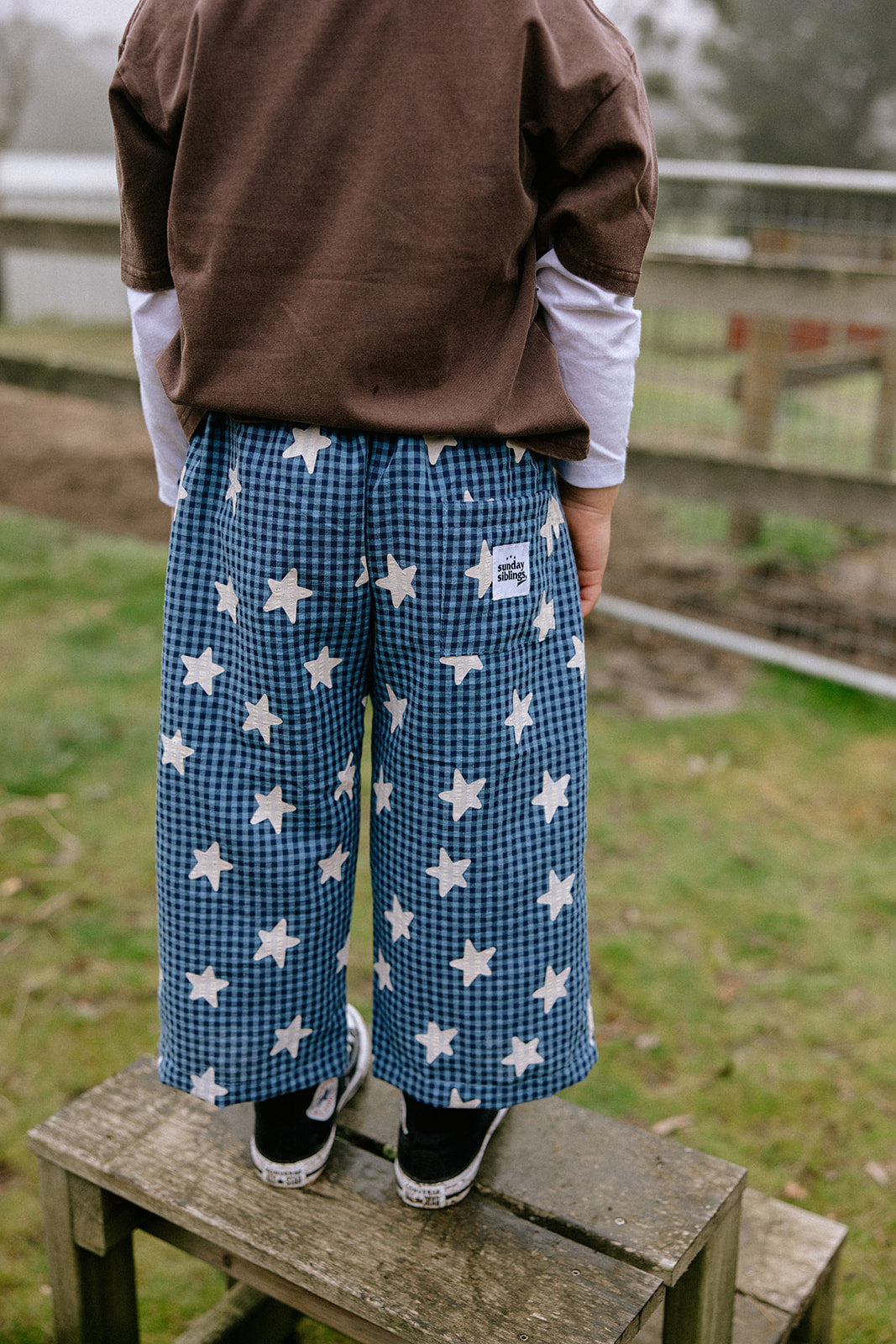 Sunday Siblings - Dusty Star Pants / Blue Gingham